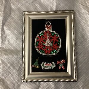 Upcycled jewelry wooden red snowflakes Christmas ornament tree rhinestone circle